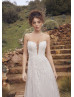 Detachable Straps Beaded Ivory Lace Tulle Sparkly Wedding Dress